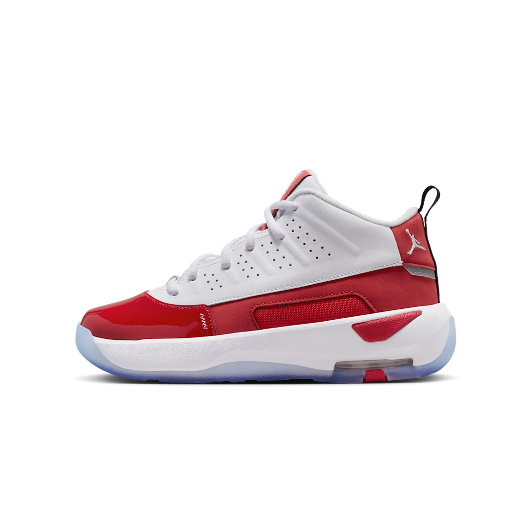 Overkicks - Air Jordan Max Aura 7 White Gym Red Black (GS) (HQ2089-106) - vista lateral