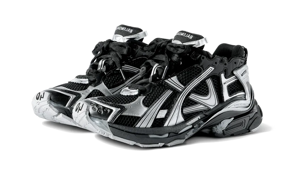 Overkicks - Balenciaga Runner Womens Black Silver (772767W3RMU1100) - vista trasera