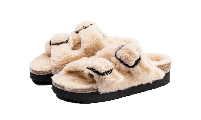 Overkicks - Birkenstock Arizona Big Buckle Teddy Eggshell (Womens) (1023130) - vista trasera