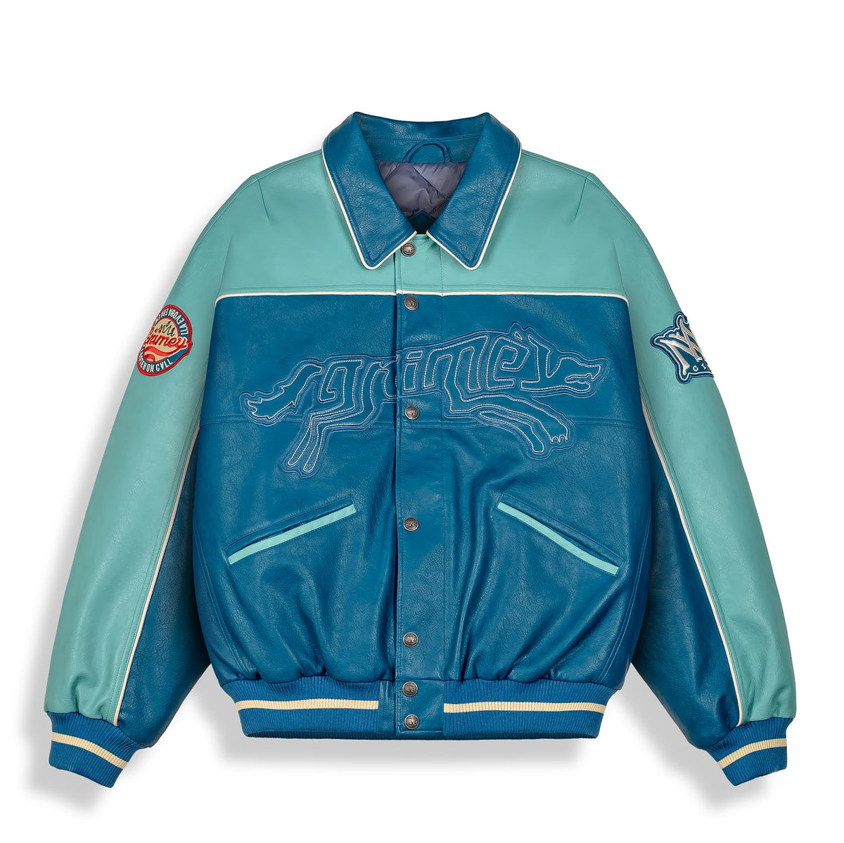 Overkicks - Chaqueta Wild One Pu Leather Washed Blue (GPLJ207-WBLU) - vista frontal