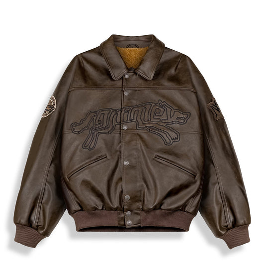 Overkicks - Chaqueta Wild One Pu Leather Washed Brown (GPLJ207-WBRW) - vista frontal