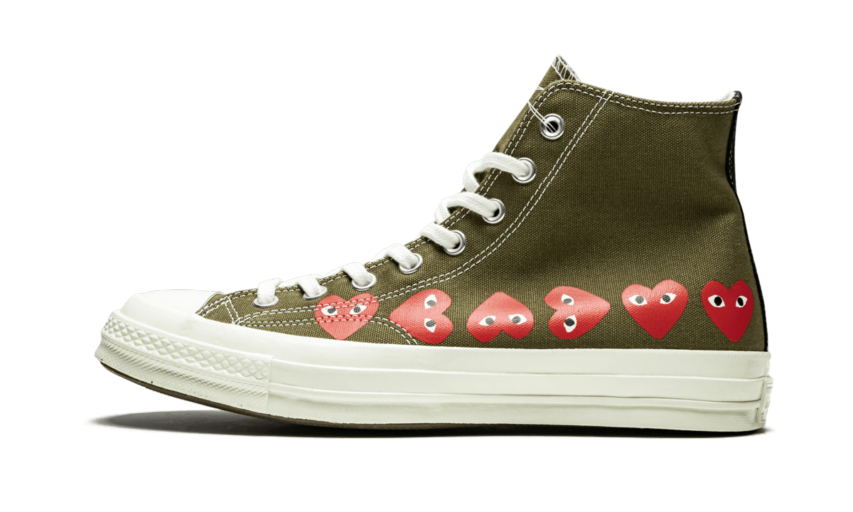 Overkicks - Converse Chuck Taylor All Star 70 Hi Comme des Garcons PLAY Multi-Heart Green (162973C) - vista lateral