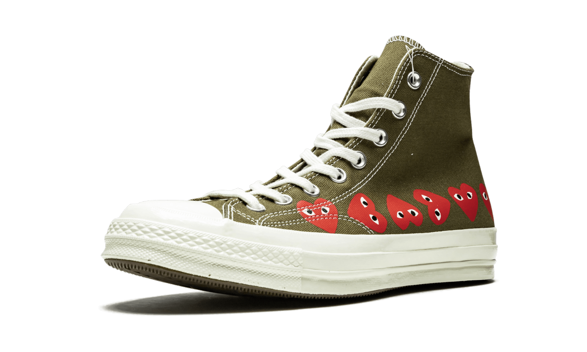 Overkicks - Converse Chuck Taylor All Star 70 Hi Comme des Garcons PLAY Multi-Heart Green (162973C) - detalle suela
