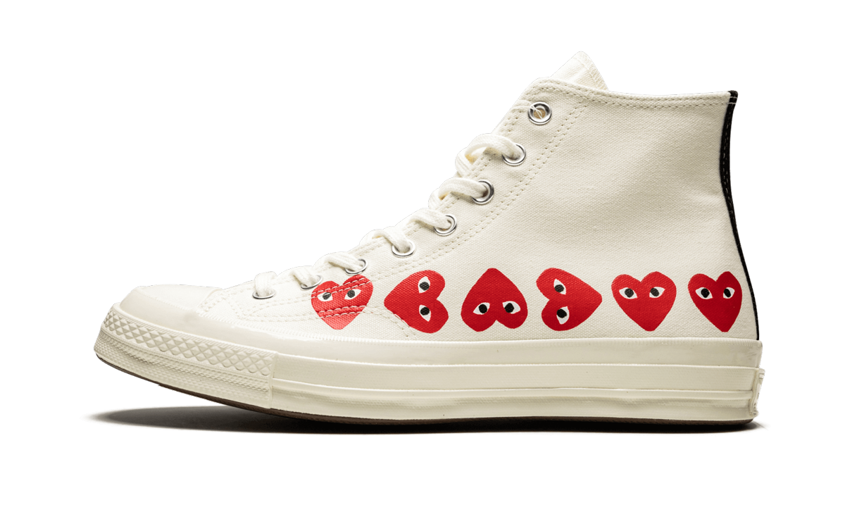 Overkicks - Converse Chuck Taylor All Star 70 Hi Comme des Garcons PLAY Multi-Heart White (162972C) - vista lateral