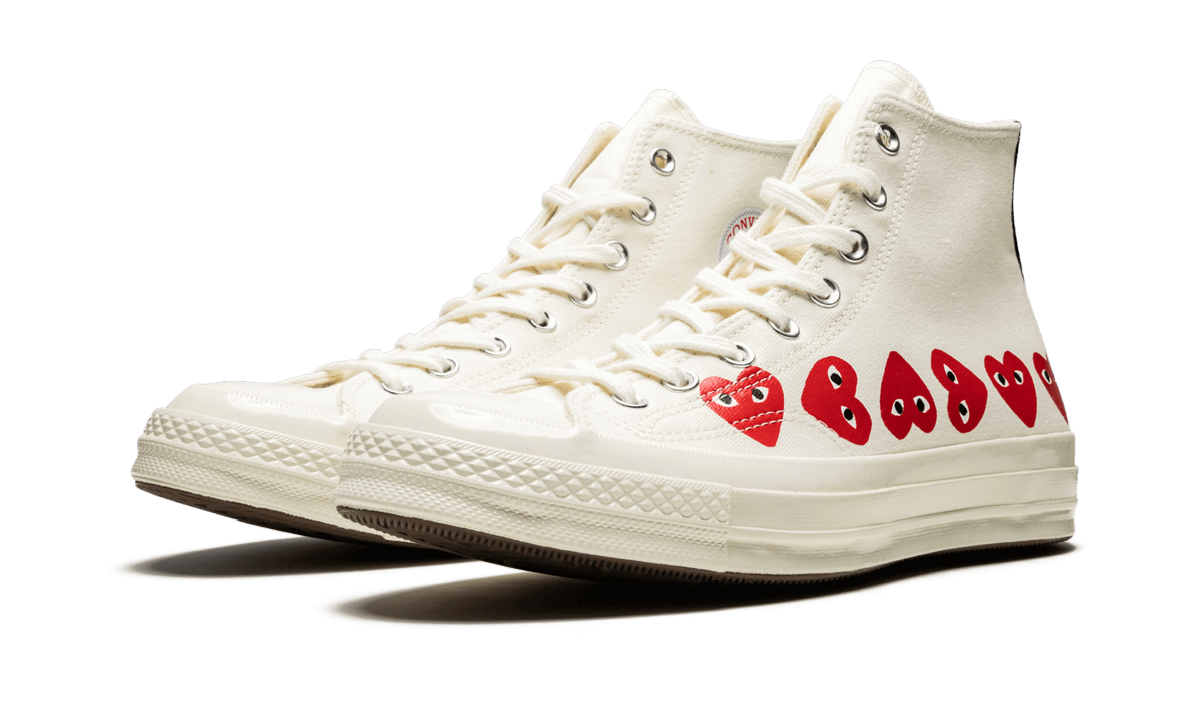 Overkicks - Converse Chuck Taylor All Star 70 Hi Comme des Garcons PLAY Multi-Heart White (162972C) - vista trasera