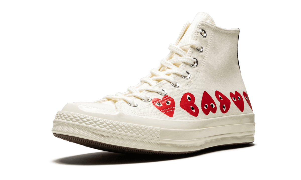 Overkicks - Converse Chuck Taylor All Star 70 Hi Comme des Garcons PLAY Multi-Heart White (162972C) - detalle suela