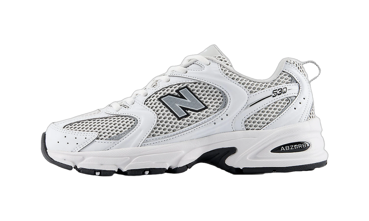 Overkicks - New Balance 530 White Silver Metallic Black Sole (U530KLB) - vista lateral