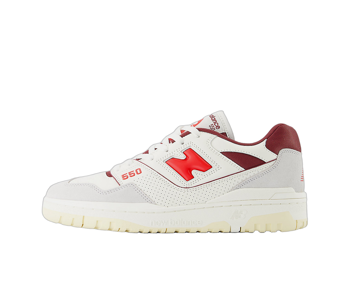 Overkicks - New Balance 550 Sea Salt Grey True Red (BB550EMR) - vista lateral
