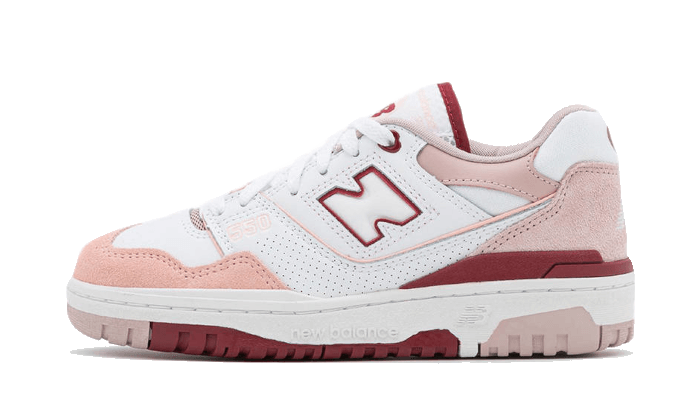Overkicks - New Balance 550 White Scarlet (Womens) (BBW550ZV) - vista lateral