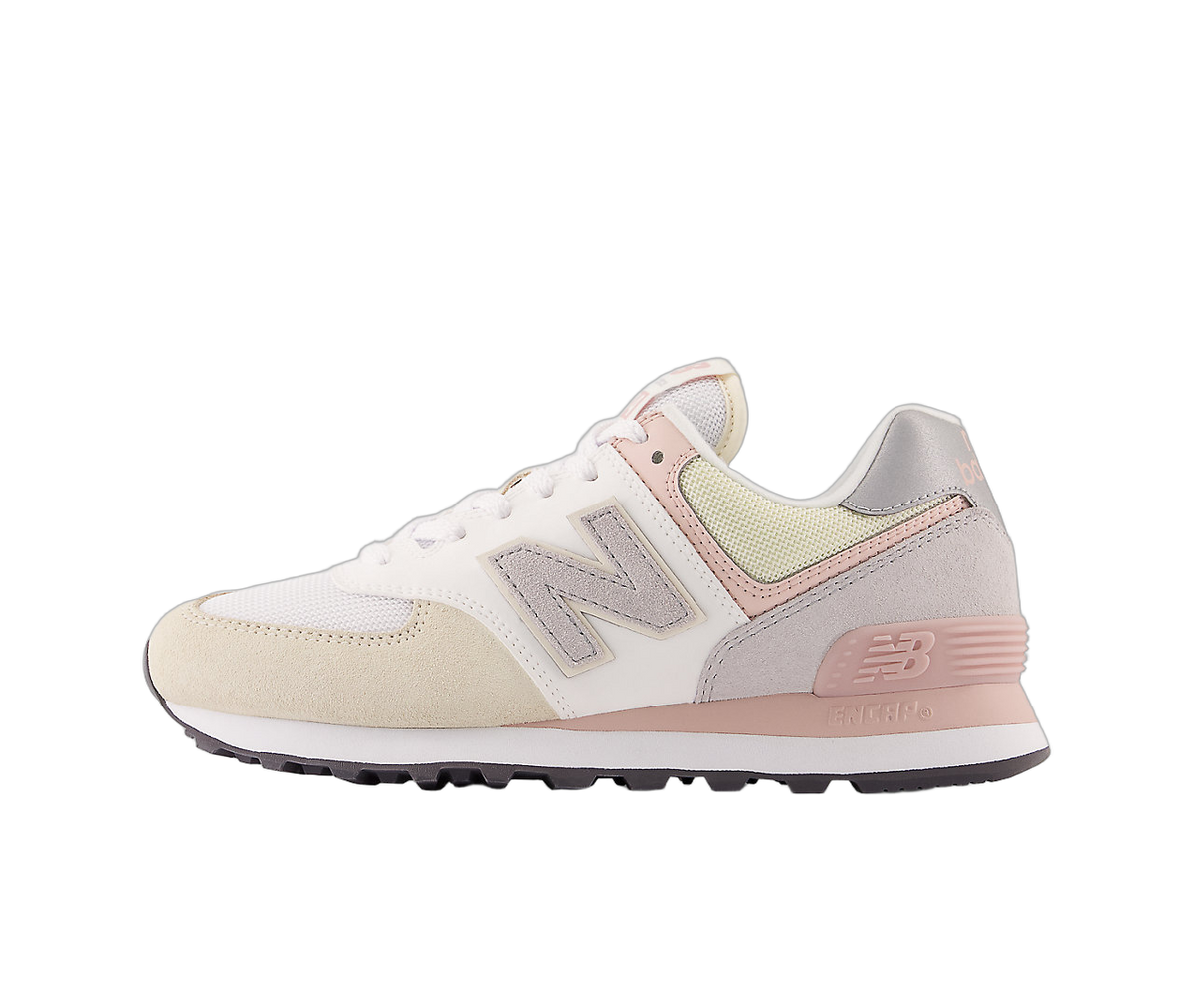 Overkicks - New Balance 574 Beige White Pink Sand (Womens) (WL574RU2) - vista lateral