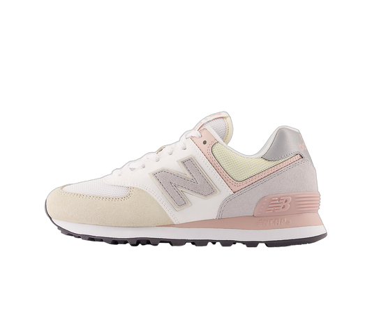 Overkicks - New Balance 574 Beige White Pink Sand (Womens) (WL574RU2) - vista lateral