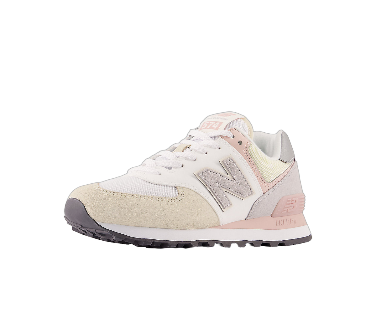 Overkicks - New Balance 574 Beige White Pink Sand (Womens) (WL574RU2) - vista trasera