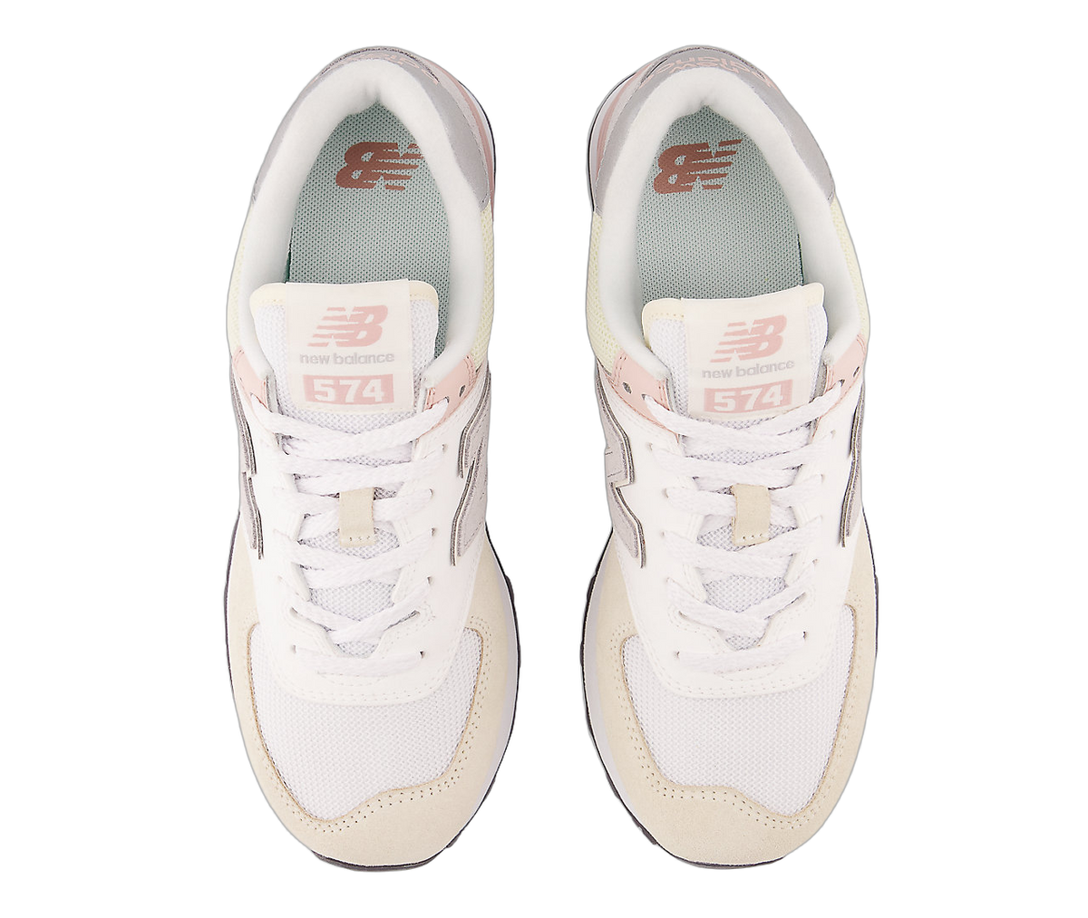 Overkicks - New Balance 574 Beige White Pink Sand (Womens) (WL574RU2) - par completo