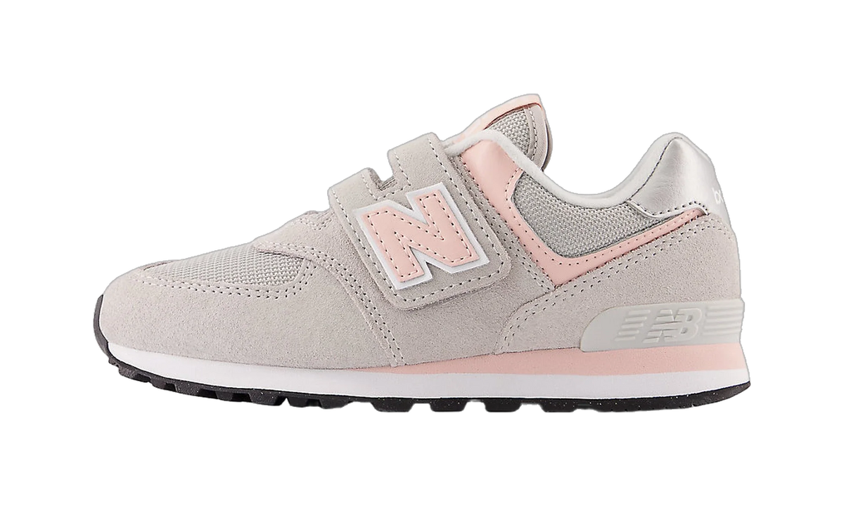 Overkicks - New Balance 574 Core Hook and Loop Rain Cloud Pink Haze (PS) (PV574EVK) - vista lateral