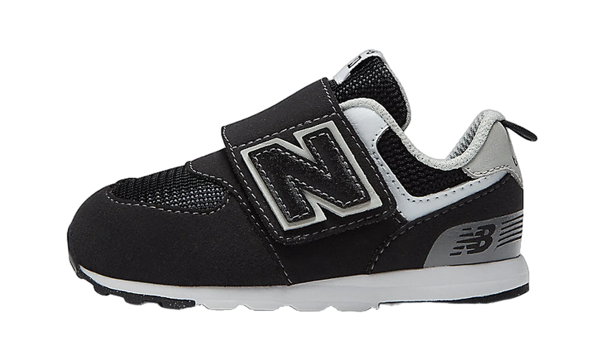 Overkicks - New Balance 574 Hook and Loop Black Silver Metallic (TD) (NW574BK) - vista lateral