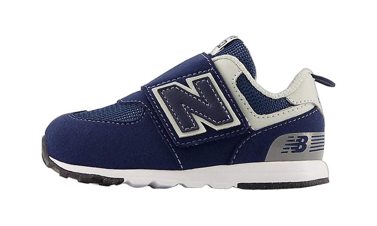 Overkicks - New Balance 574 Hook and Loop Navy White (TD) (NW574NV) - vista lateral