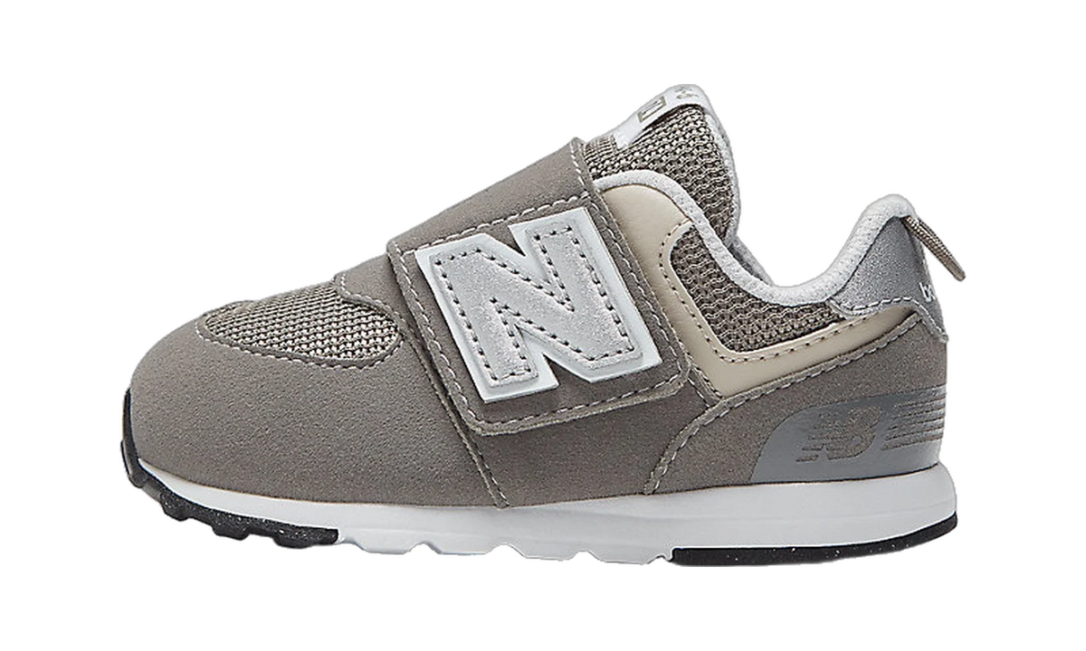 Overkicks - New Balance 574 Hook and Loop Rain Cloud Silver Metallic (TD) (NW574GR) - vista lateral