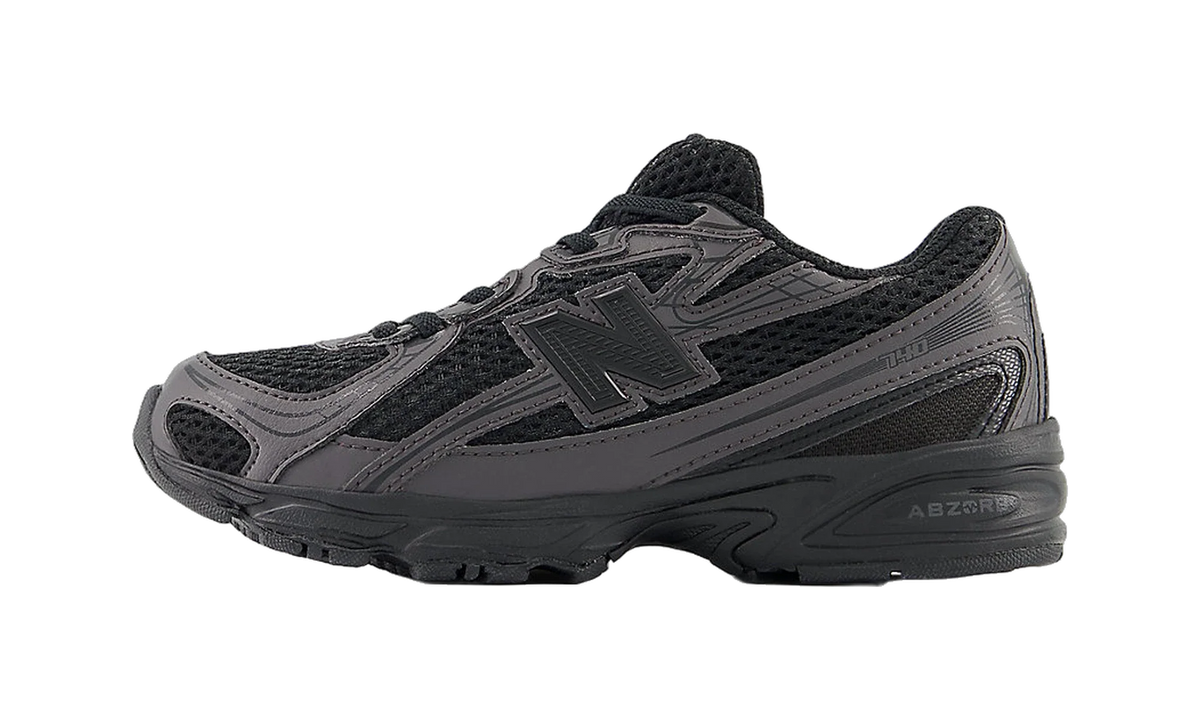 Overkicks - New Balance 740 Bungee Lace Black Cement (PS) (PZ740BO) - vista lateral