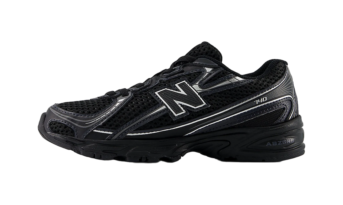 Overkicks - New Balance 740 Bungee Lace Black Grey Silver (PS) (PZ740BM) - vista lateral