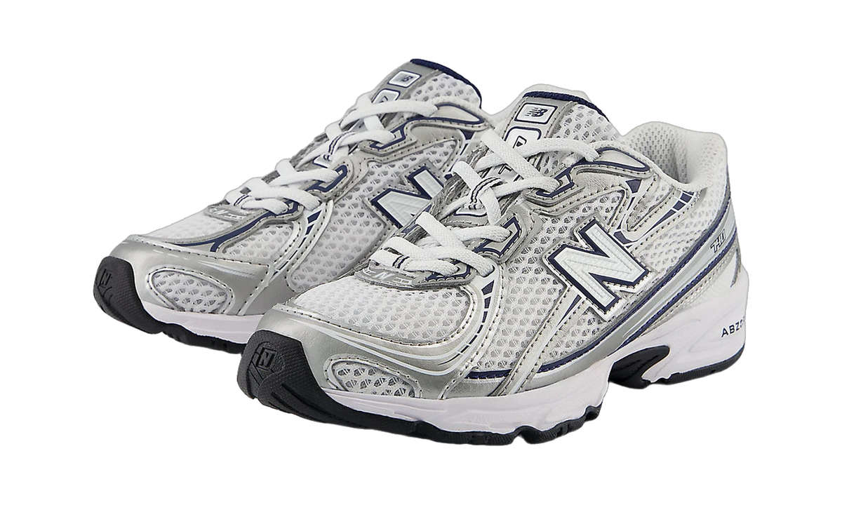 Overkicks - New Balance 740 Bungee Lace White Metallic Silver Navy (PS) (PZ740WN) - imagen 2