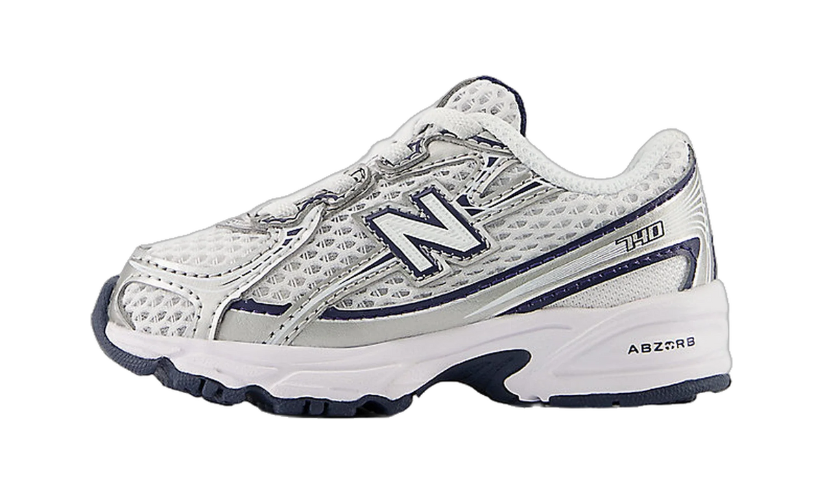 Overkicks - New Balance 740 Bungee Lace White Navy Silver (TD) (IZ740WN) - vista lateral