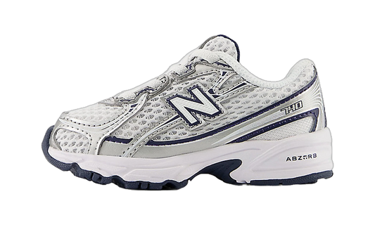 Overkicks - New Balance 740 Bungee Lace White Navy Silver (TD) (IZ740WN) - vista lateral