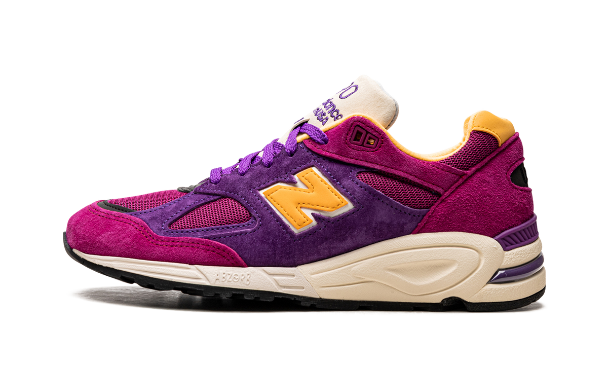 Overkicks - New Balance 990v2 MiUSA Teddy Santis Purple Yellow (M990PY2) - vista lateral