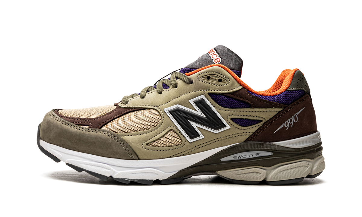 Overkicks - New Balance 990v3 MiUSA Teddy Santis Khaki Orange (M990BT3) - vista lateral