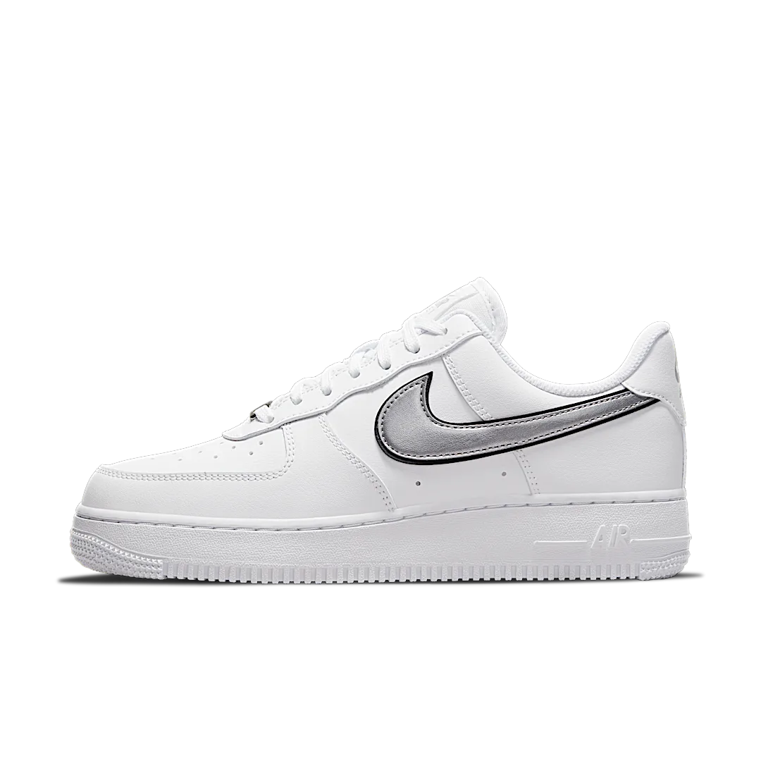 Overkicks - Nike Air Force 1 Low 07 Essential White Metallic Silver Black (DD1523-100) - vista lateral
