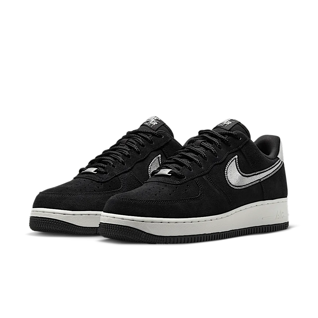 Overkicks - Nike Air Force 1 Low 07 LV8 Black Sail Embroidered Swoosh (HJ4465-001) - vista trasera