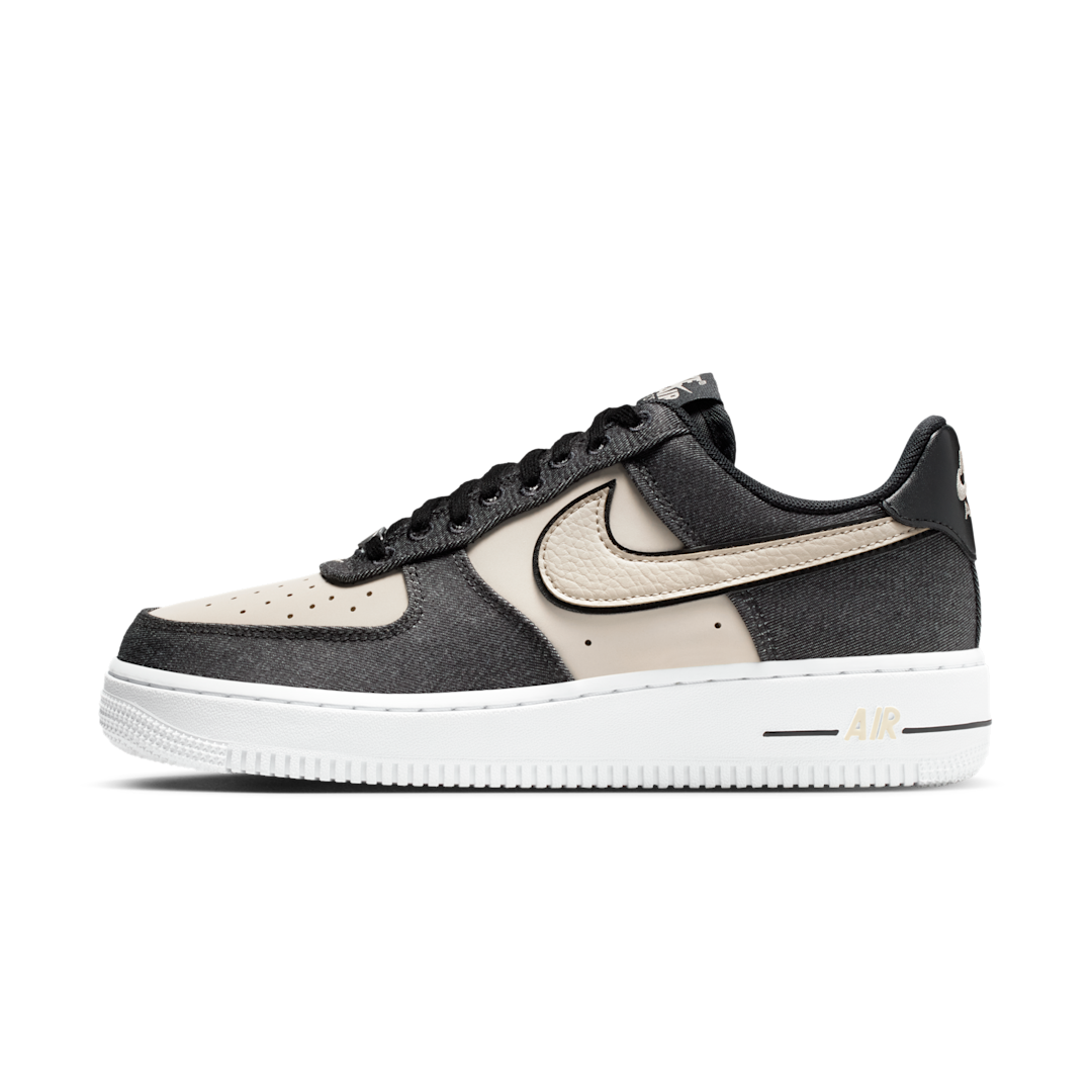 Overkicks - Nike Air Force 1 Low 07 SE Black Denim Net (IB6642-001) - vista lateral