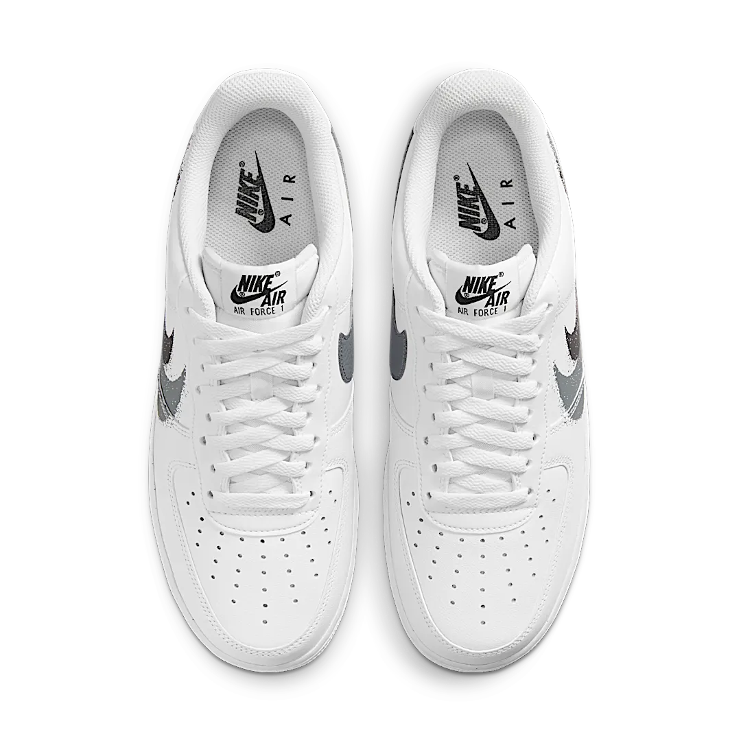 Overkicks - Nike Air Force 1 Low 07 Spray Paint Swoosh White Black Grey (FD0660-100) - vista trasera