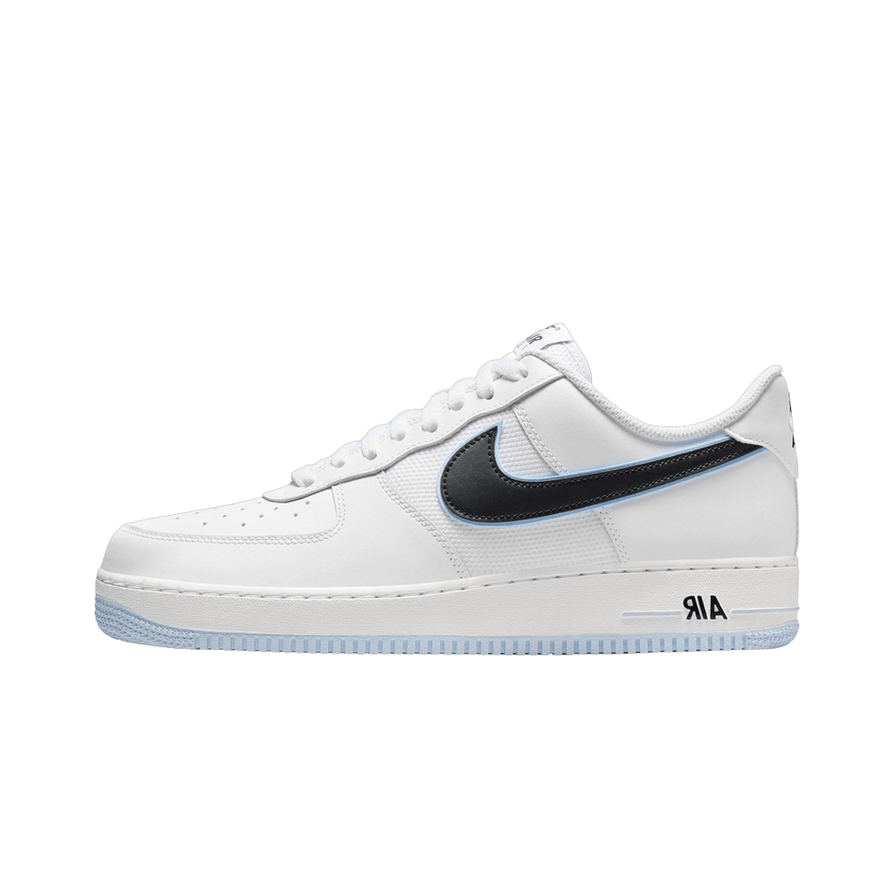 Overkicks - Nike Air Force 1 Low 07 White Black Hydrogen Blue (IQ7593-100) - vista lateral