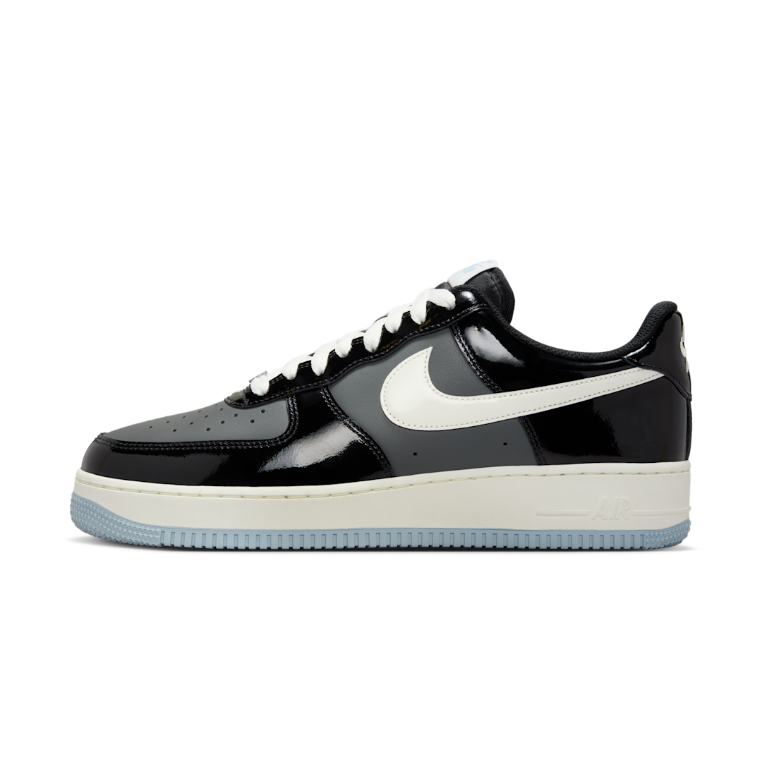 Overkicks - Nike Air Force 1 Low Black Iron Grey Patent (IB7676-001) - vista lateral