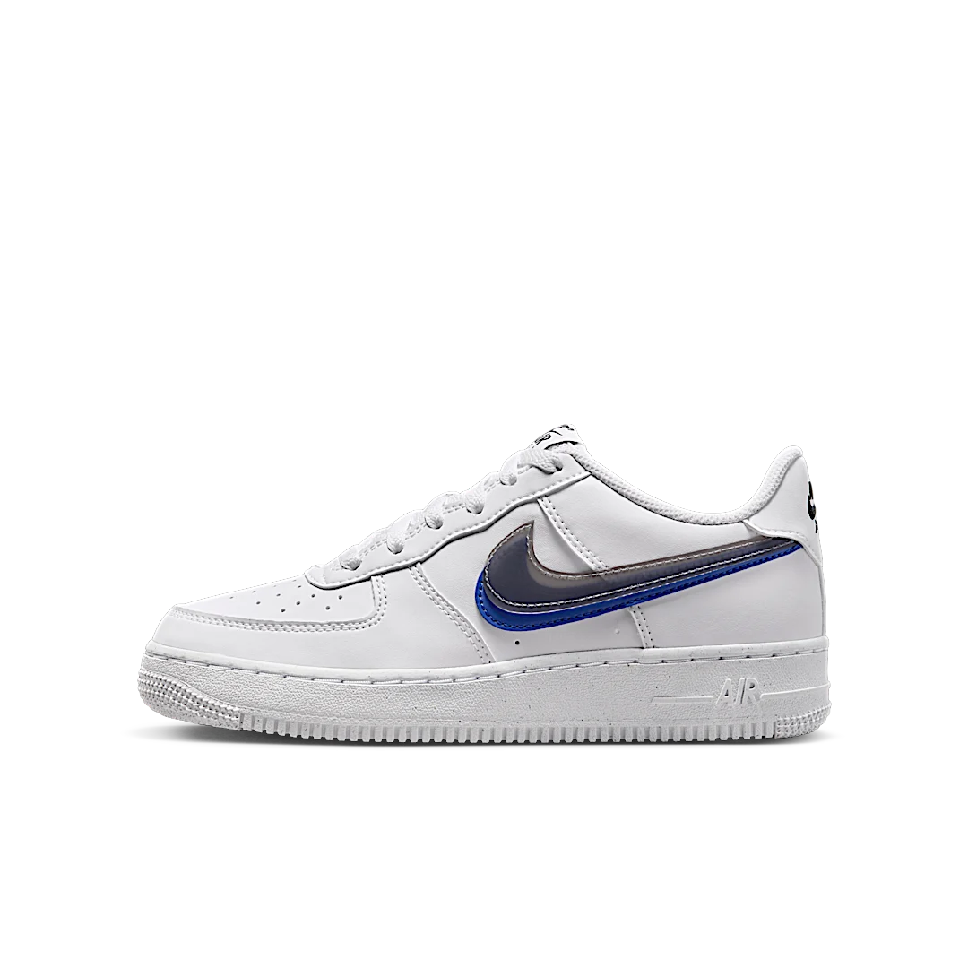 Overkicks - Nike Air Force 1 Low Impact Next Nature Double Swoosh White Black Blue (FD0688-100) - vista lateral
