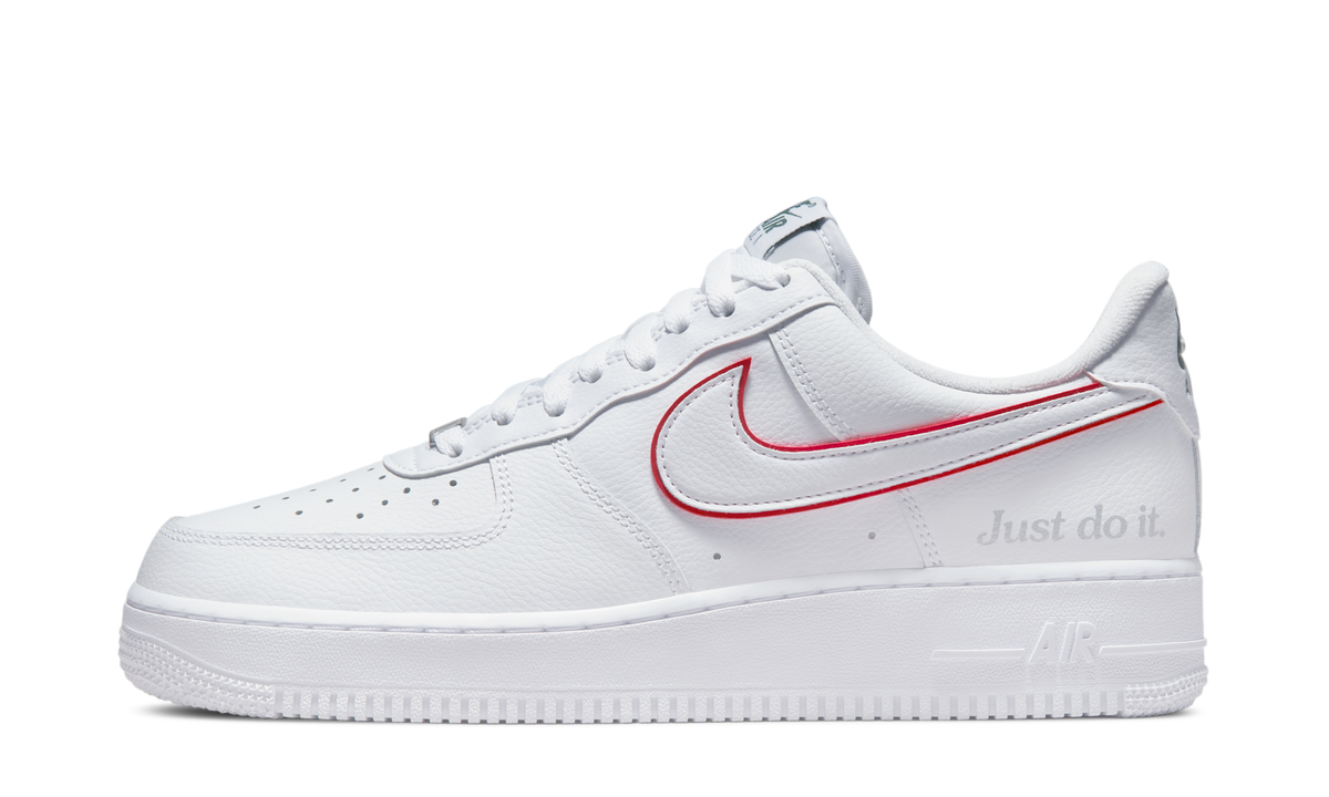 Overkicks - Nike Air Force 1 Low Just Do It White Noble Green Metallic Silver University Red (DQ0791-100) - vista lateral