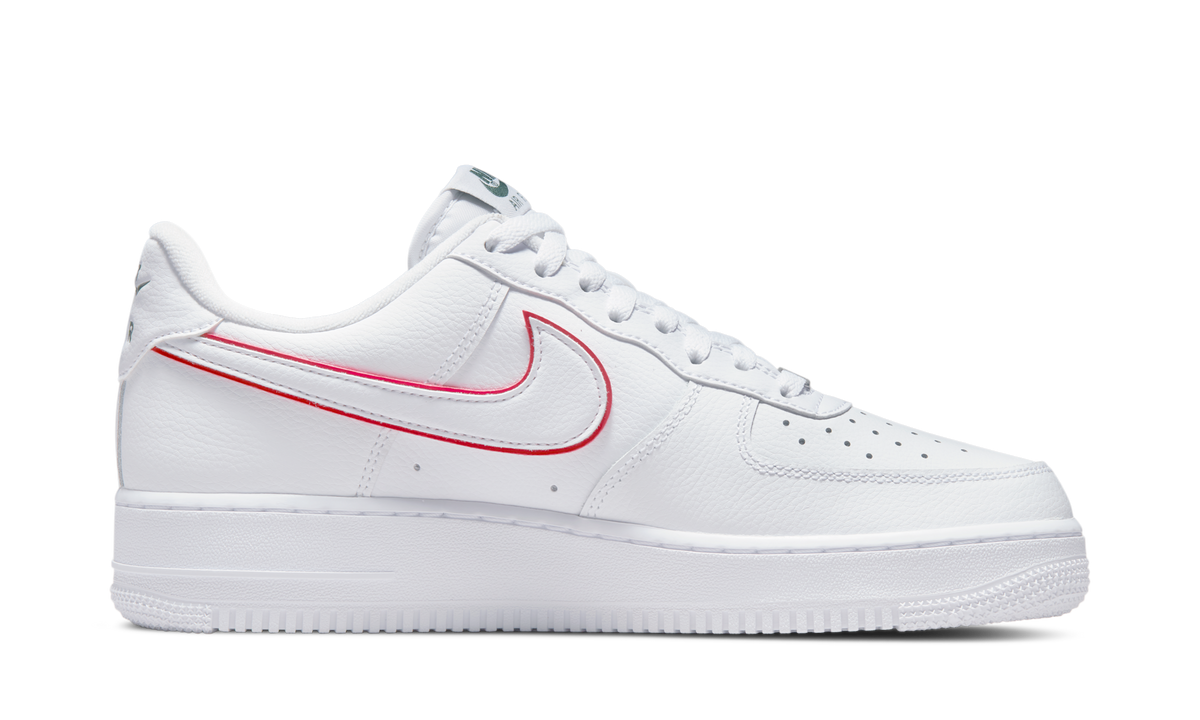 Overkicks - Nike Air Force 1 Low Just Do It White Noble Green Metallic Silver University Red (DQ0791-100) - detalle suela