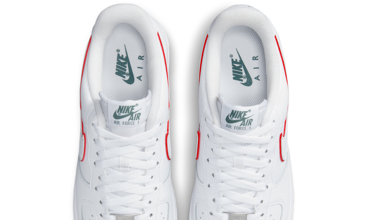 Overkicks - Nike Air Force 1 Low Just Do It White Noble Green Metallic Silver University Red (DQ0791-100) - vista superior
