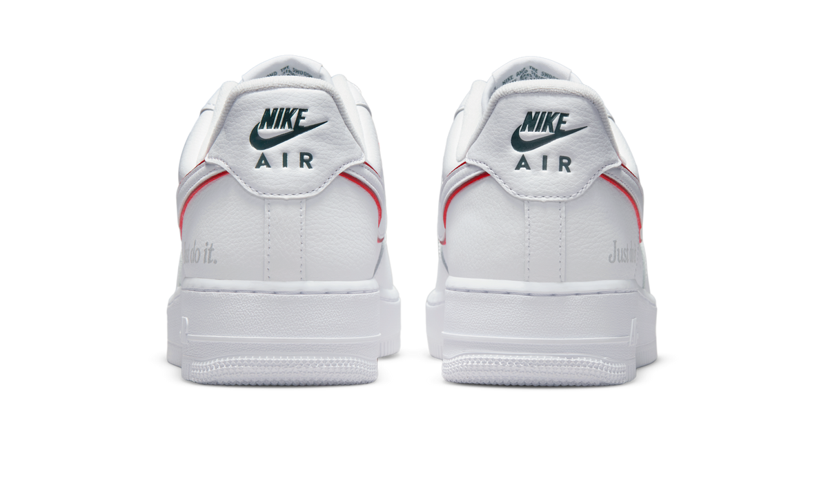 Overkicks - Nike Air Force 1 Low Just Do It White Noble Green Metallic Silver University Red (DQ0791-100) - detalle talón