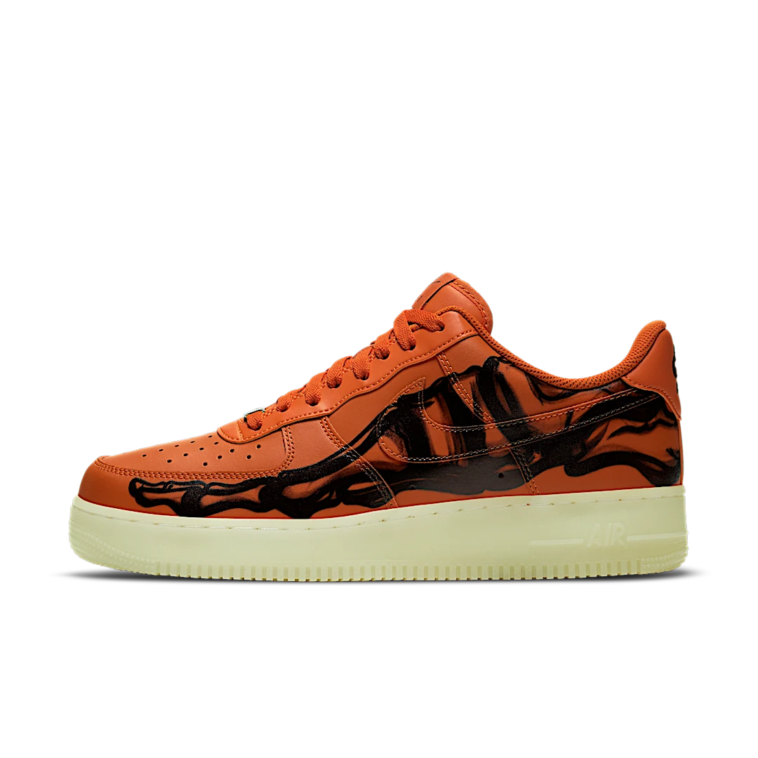 Overkicks - Nike Air Force 1 Low Orange Skeleton Halloween (2020) (CU8067-800) - vista lateral