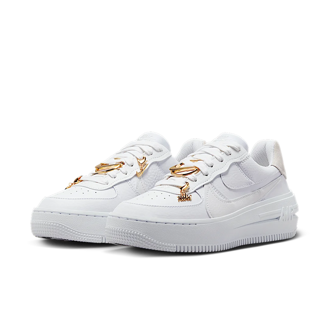 Overkicks - Nike Air Force 1 Low PLT.AF.ORM Bling White Metallic Gold (FB8473-100) - vista trasera