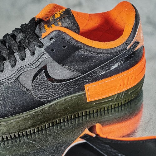 Overkicks - Nike Air Force 1 Low Shadow Black Hyper Crimson Cargo Khaki (CQ3317-001) - detalle talón
