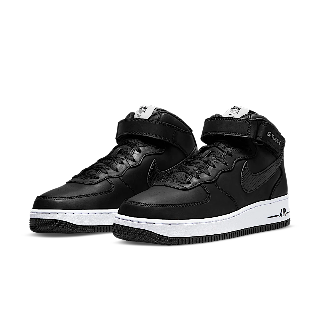 Overkicks - Nike Air Force 1 Mid Stussy Black White (DJ7840-001) - vista trasera