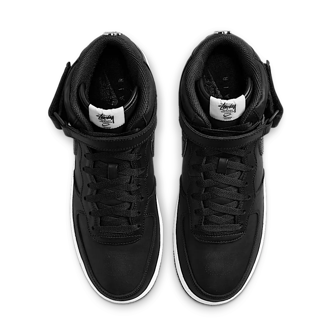 Overkicks - Nike Air Force 1 Mid Stussy Black White (DJ7840-001) - par completo