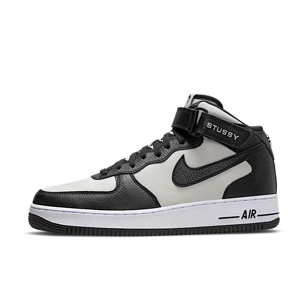 Overkicks - Nike Air Force 1 Mid Stussy Light Bone Black (DJ7840-002) - vista lateral
