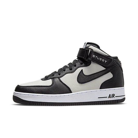 Overkicks - Nike Air Force 1 Mid Stussy Light Bone Black (DJ7840-002) - vista lateral