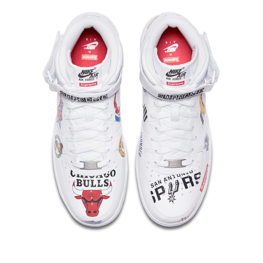 Overkicks - Nike Air Force 1 Mid Supreme NBA White (AQ8017-100) - par completo