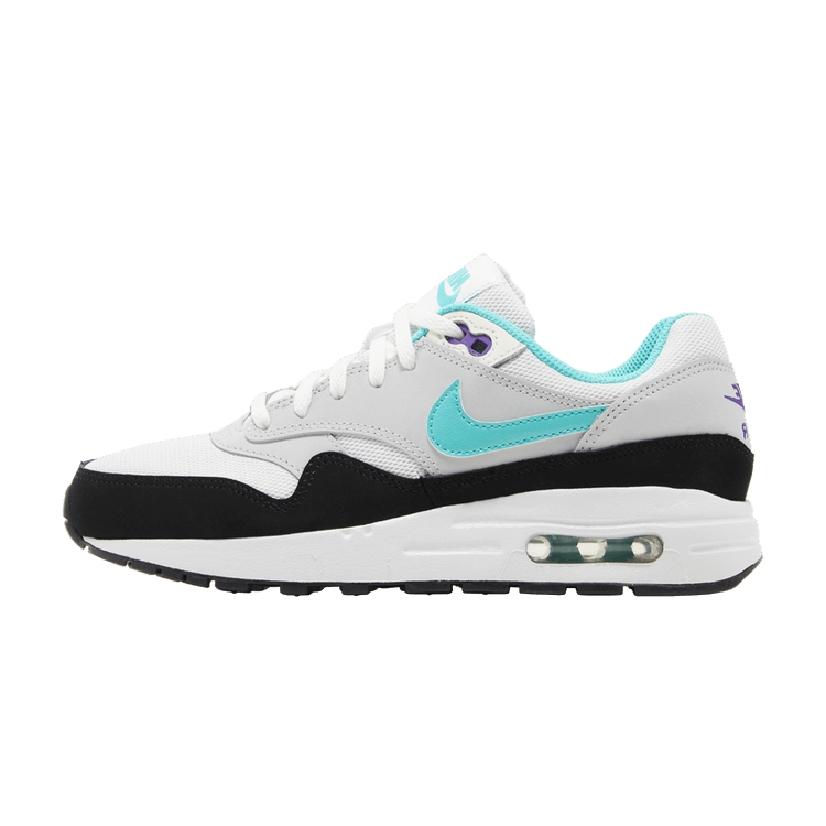 Overkicks - Nike Air Max 1 White Pure Platinum Court Purple Hyper Jade (GS) (DZ3307-114) - vista lateral