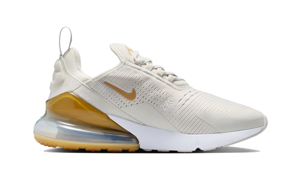Overkicks - Nike Air Max 270 Light Bone Metallic Gold (HJ3222-006) - detalle suela