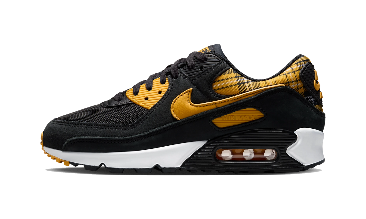 Overkicks - Nike Air Max 90 Black Yellow Ochre Plaid (IR5598-001) - vista lateral